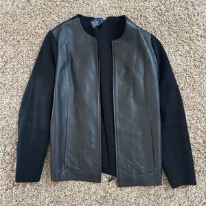 Charter Club Black Leather-Front Knit Sleeve Jacket
